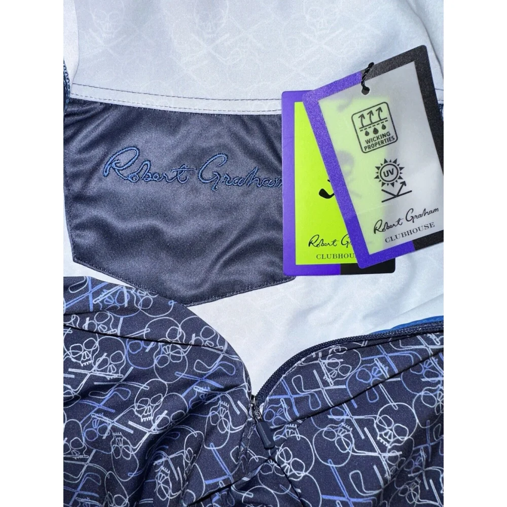Robert Graham Clubhouse Mens Medium Iron Skull Classic Quarter Zip Blue Pullover